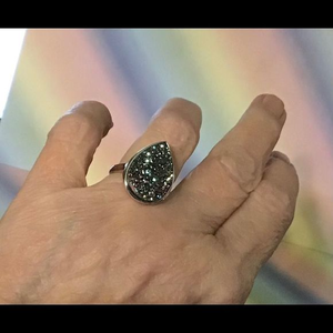 Rainbow Druzy Quartz Ring in Sterling‎ Silver